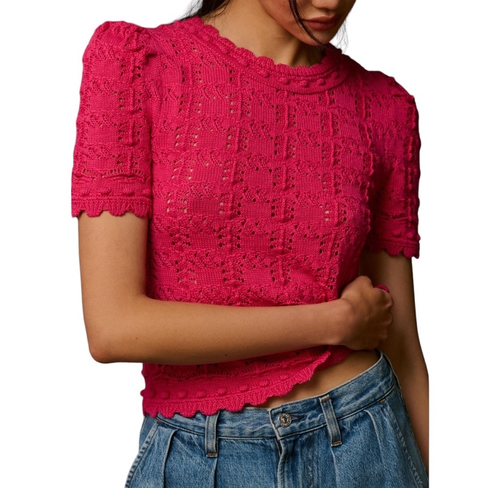 Anthropologie Pink Cropped Ribbed Blouse
